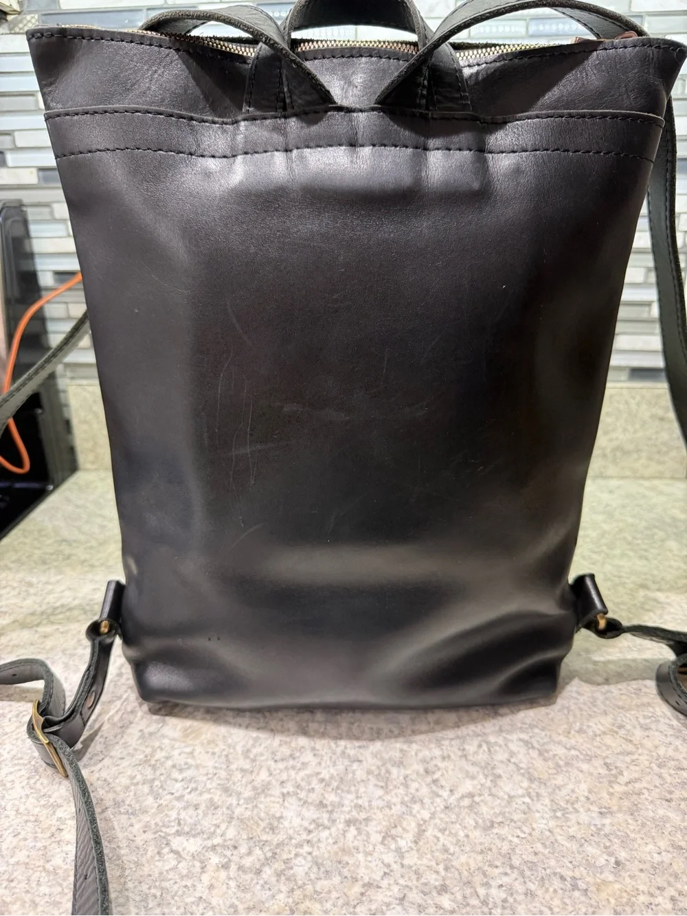Portland Leather Black Women's Laptop Backpack with Front Zip Pocket